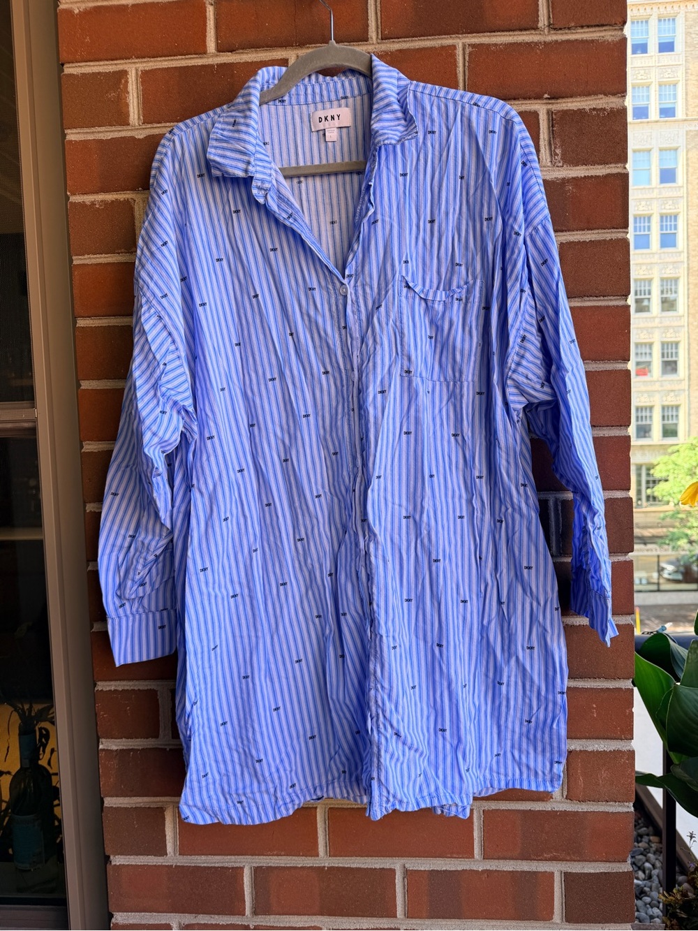 DKNY Blue Striped Long-Sleeve Button-Down Pajama Shirt